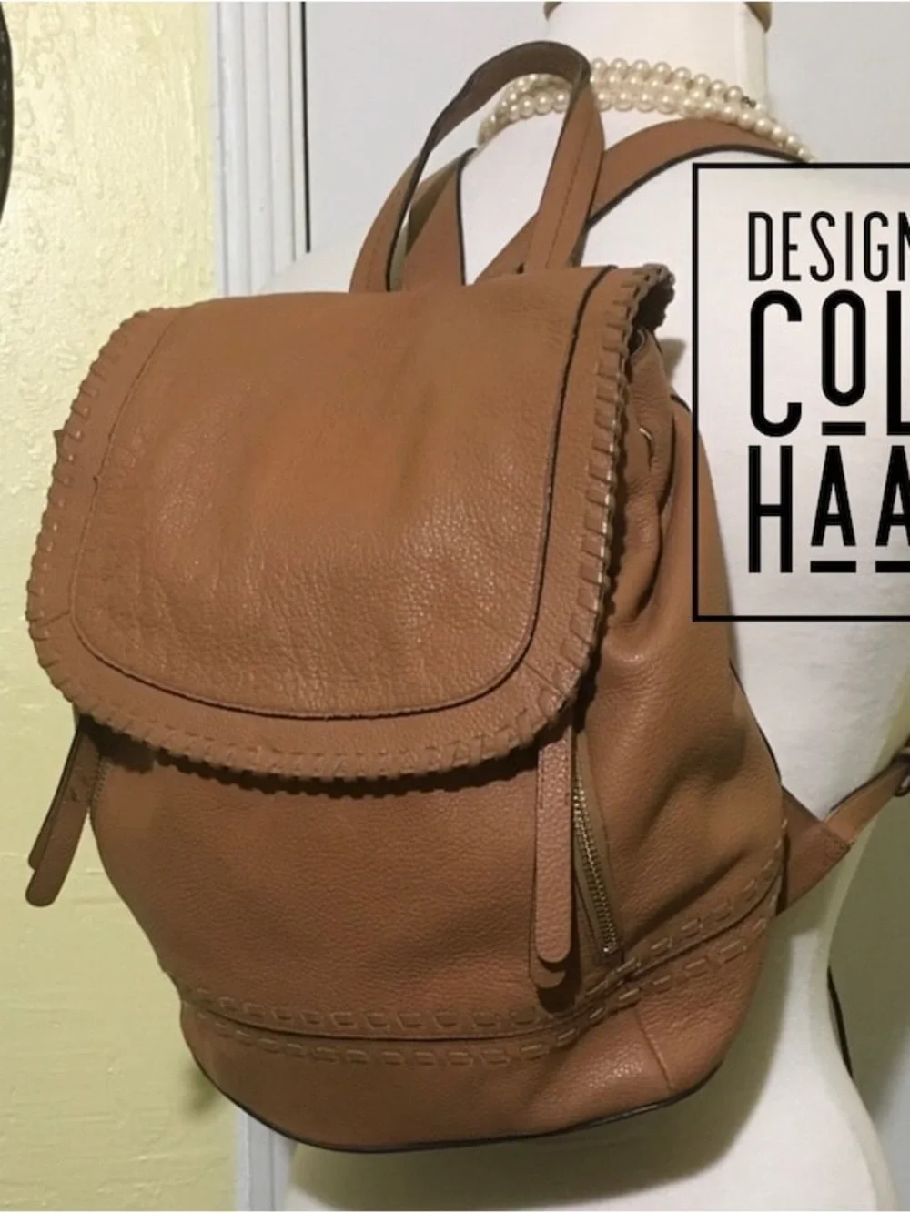 Cole Haan Tan Pebbled Leather Backpack